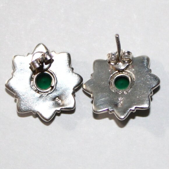 Sterling Silver Green Glass Bali Styled Earrings - Picture 2 of 5